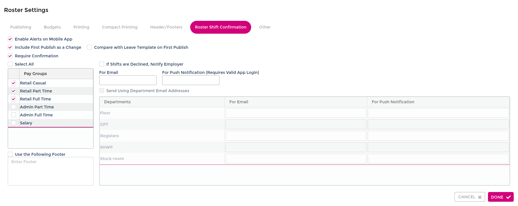 Configure roster shift confirmation