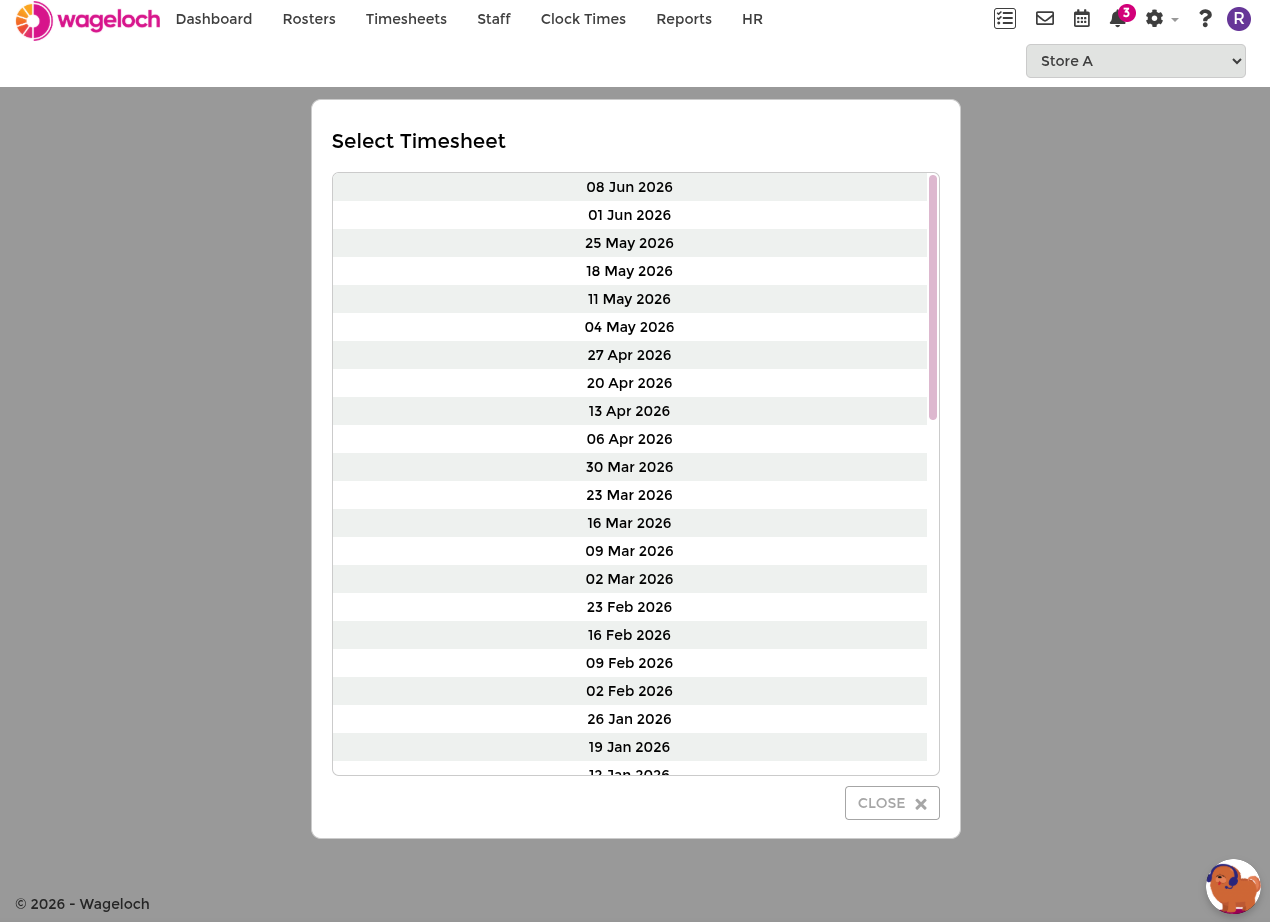 Timesheet audit selection view