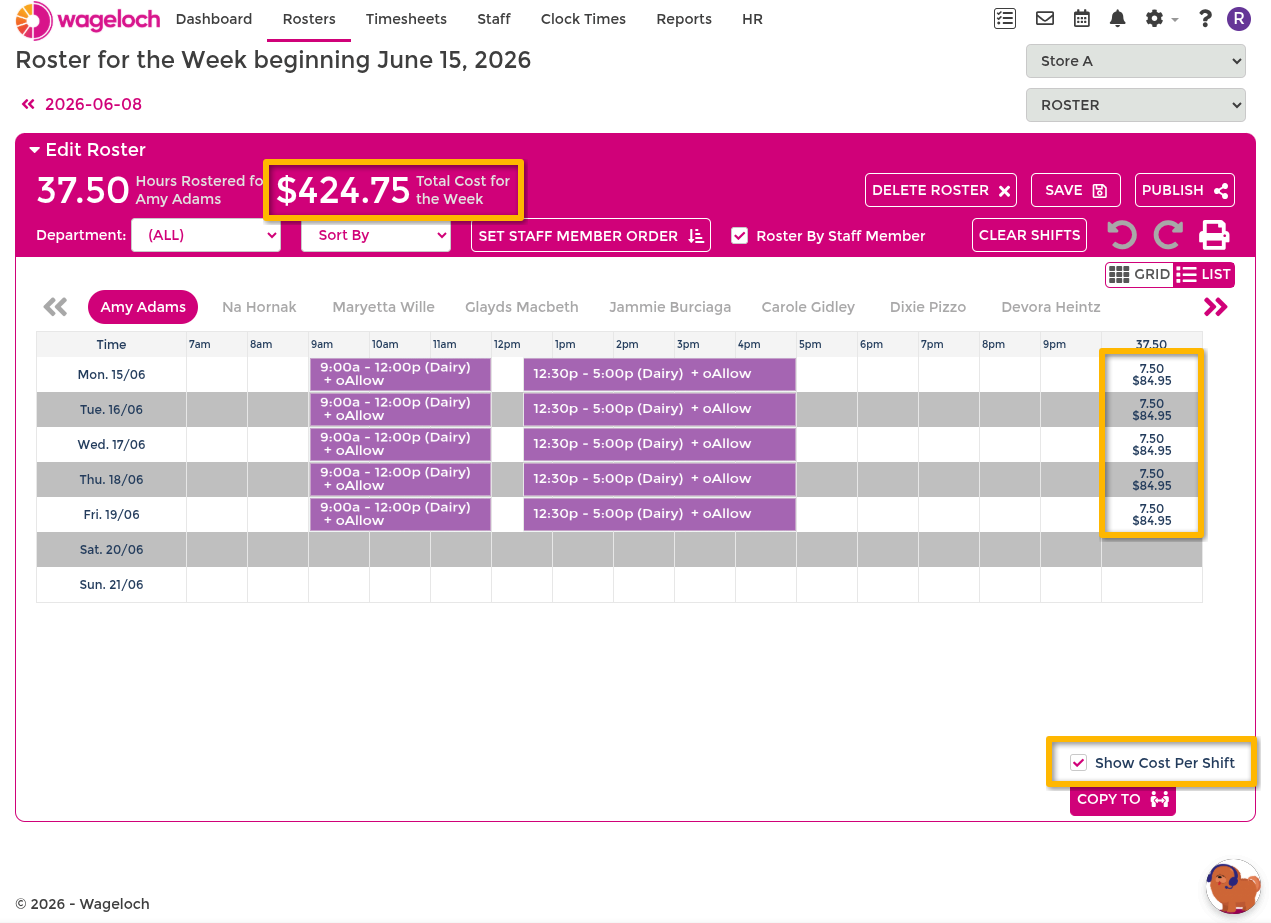 Budgeting by staff member view