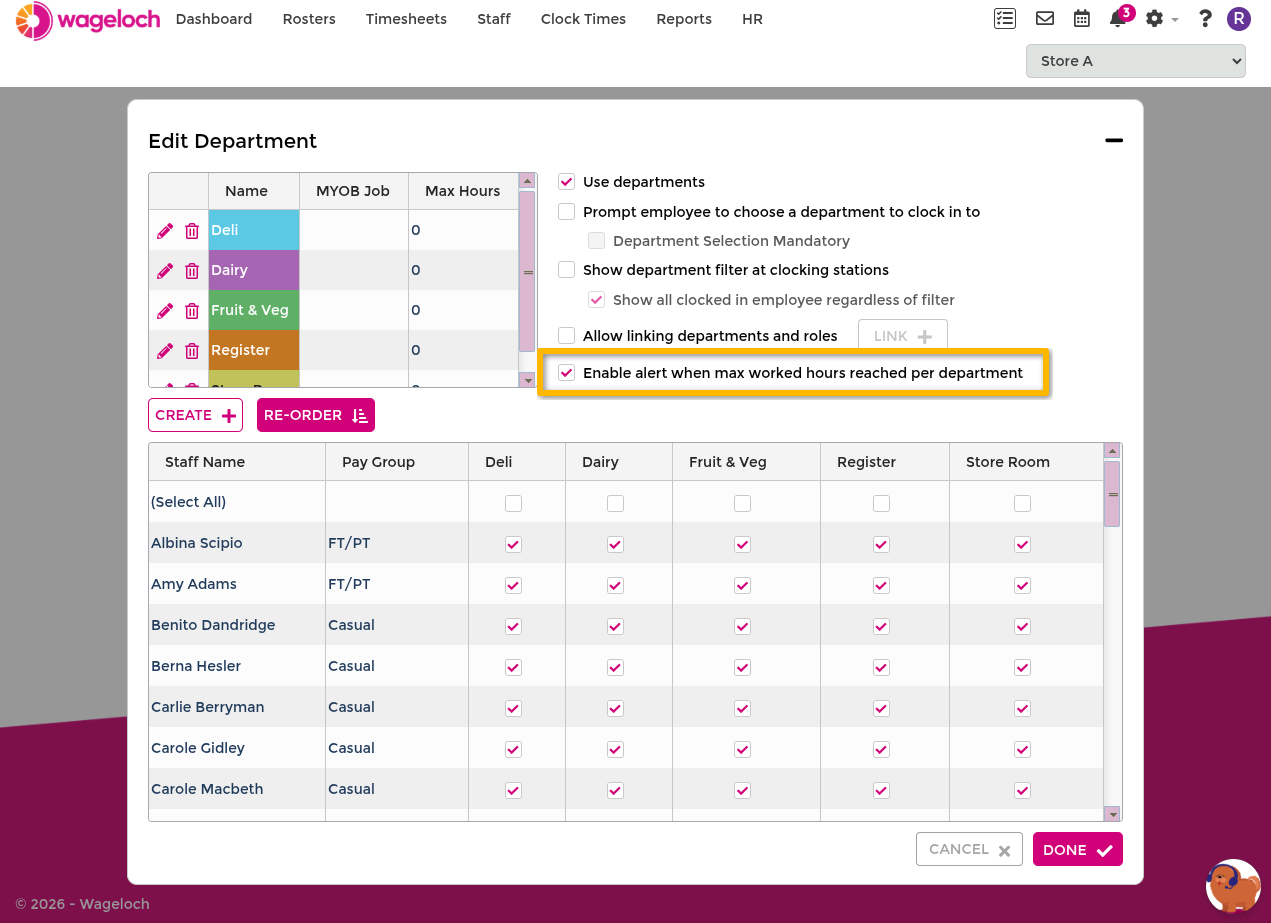 Configure maximum department hours
