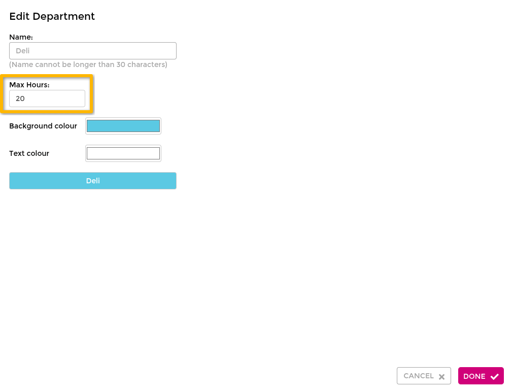 Configure maximum department hours