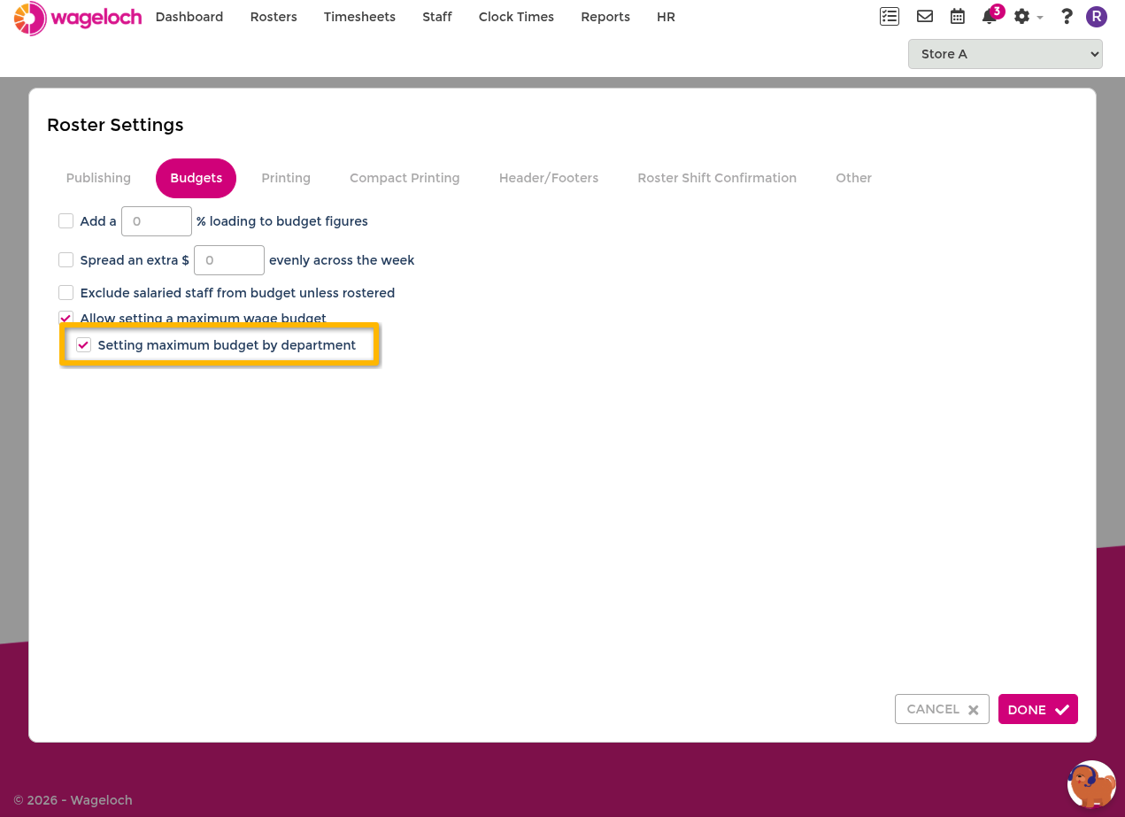 Enable department maximum budget setting