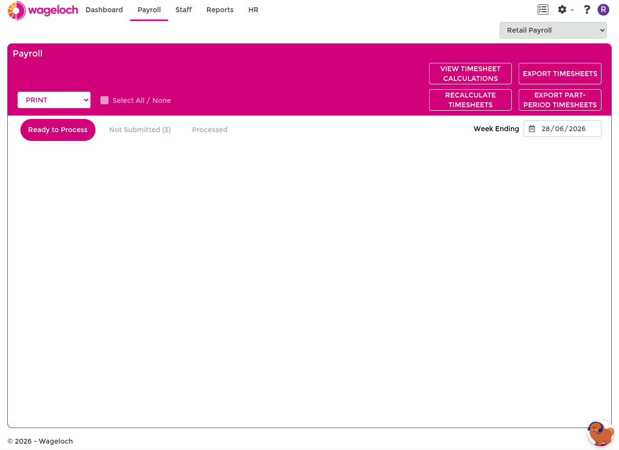 Central payroll submitted timesheets view