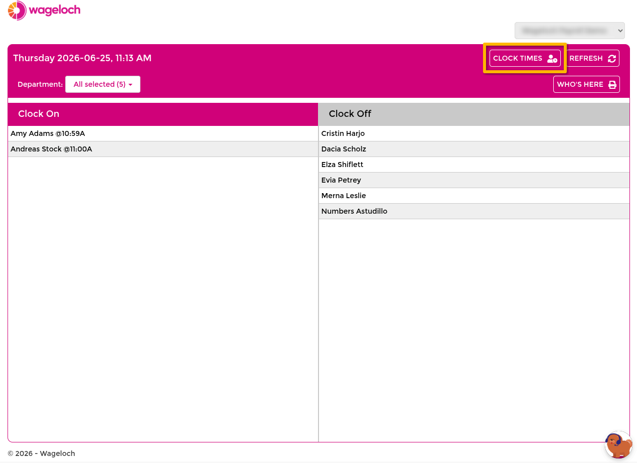 Clock Times from desktop or web navigation