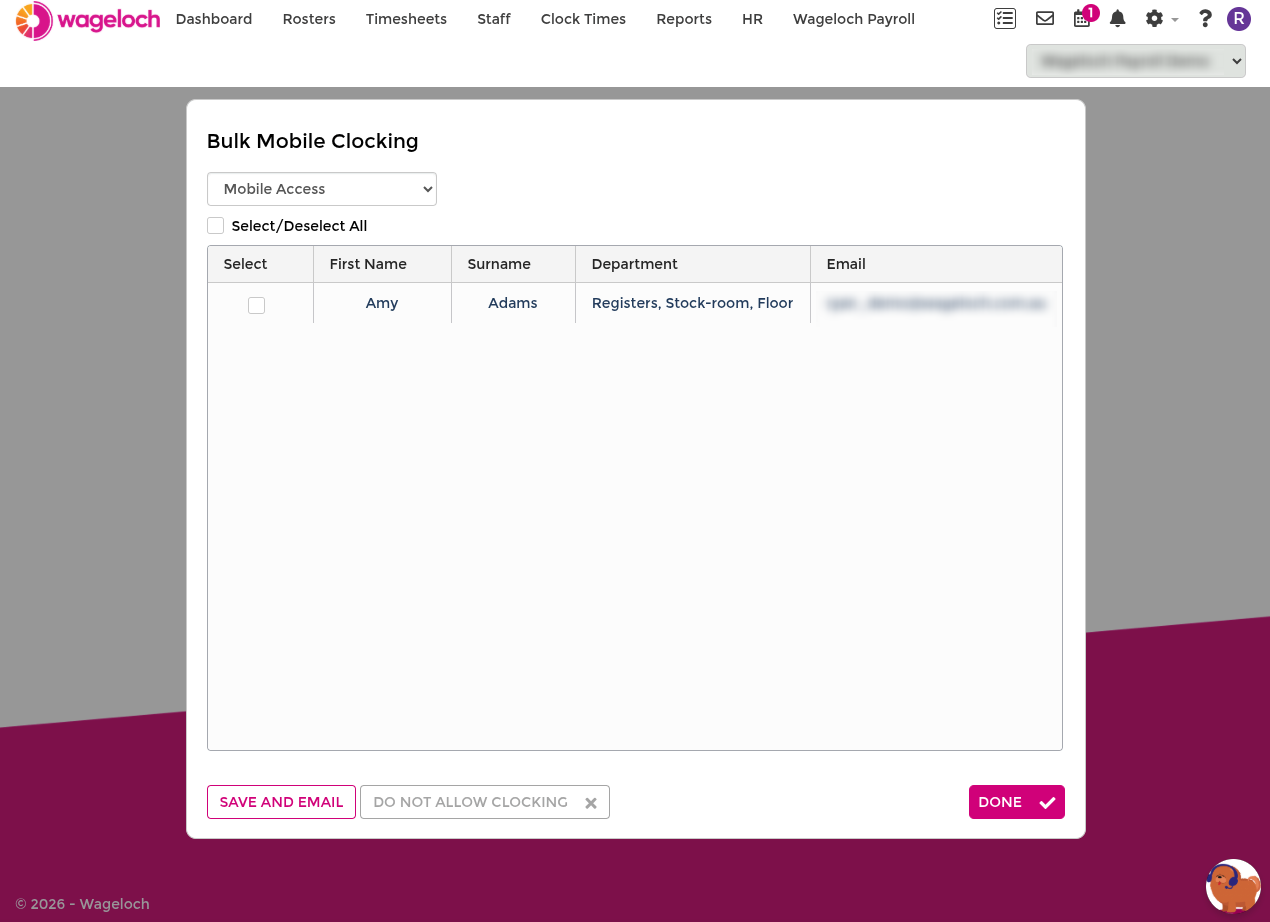 Bulk mobile clocking setup
