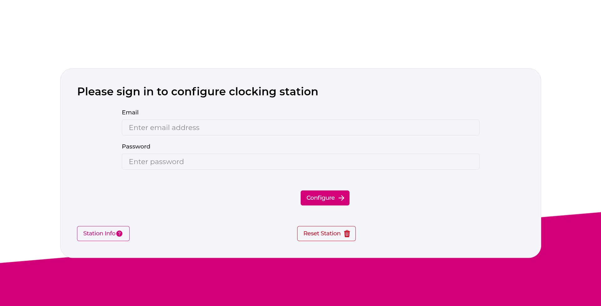 Initial kiosk sign-in and configure screen