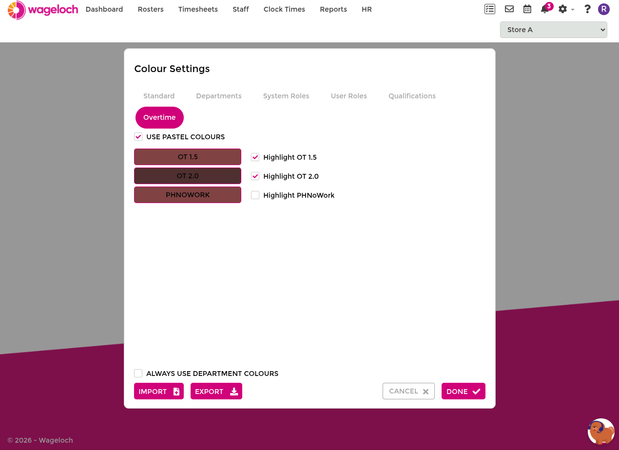 Overtime colour thresholds