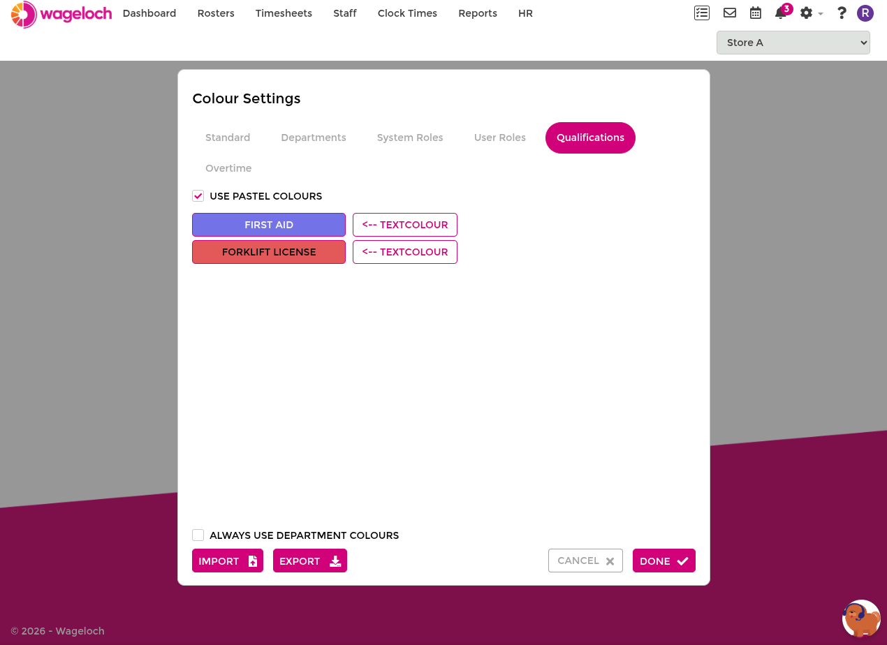 Qualification colour usage