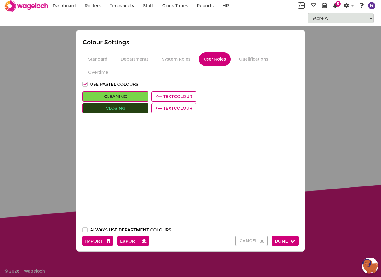 User role colour examples