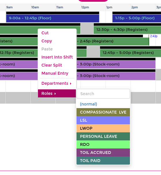 Assign leave and role categories