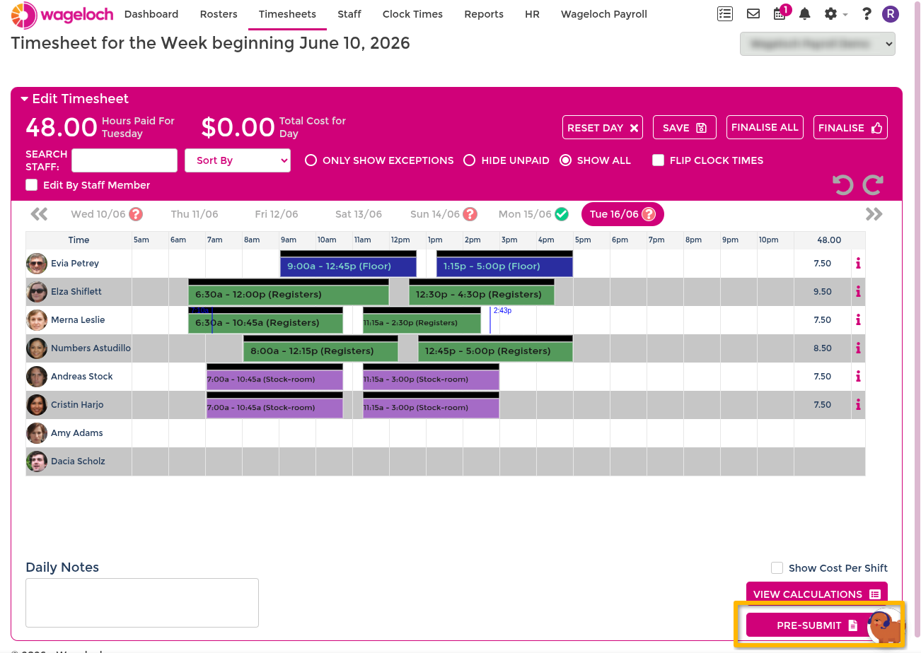 Pre-submit and review summary