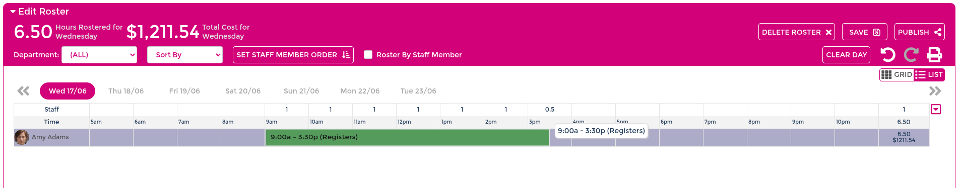 Create and adjust shifts in daily view