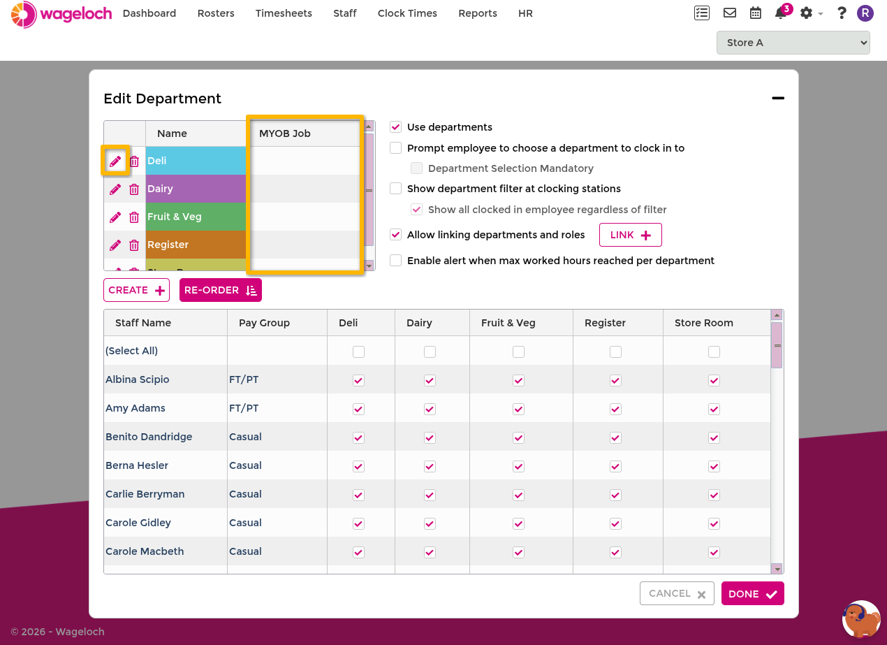 Department job costing mapping