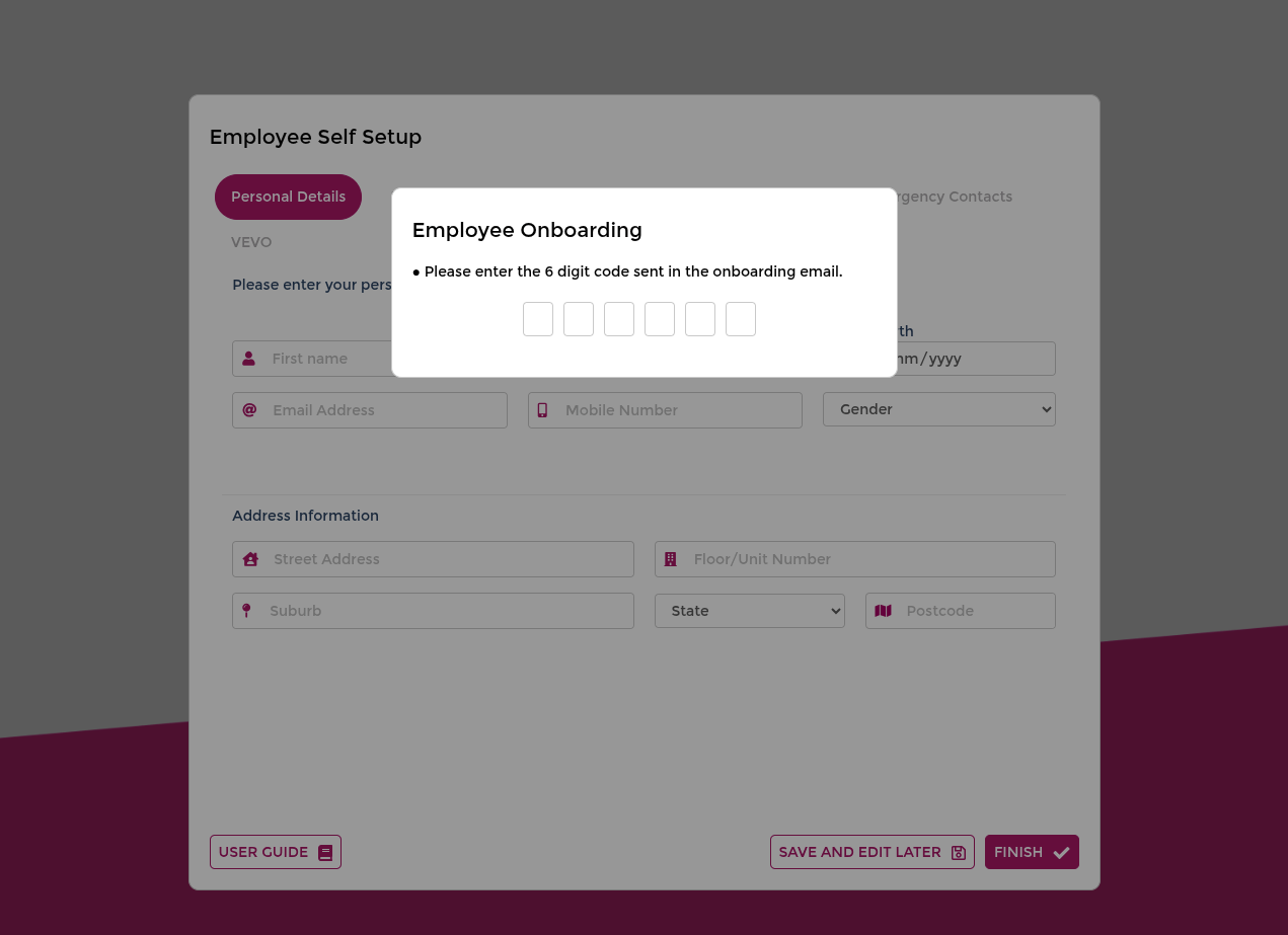 Access onboarding link and code entry