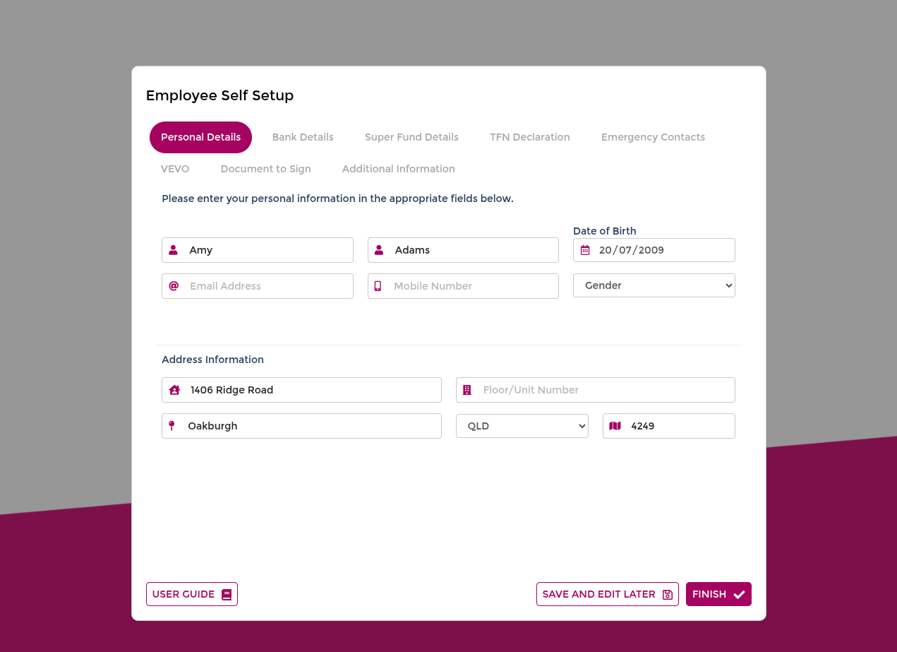 Personal details section in onboarding form
