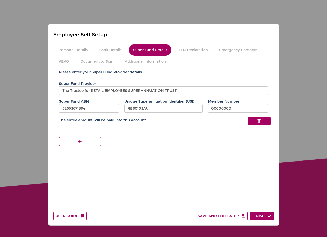 Superannuation details entry