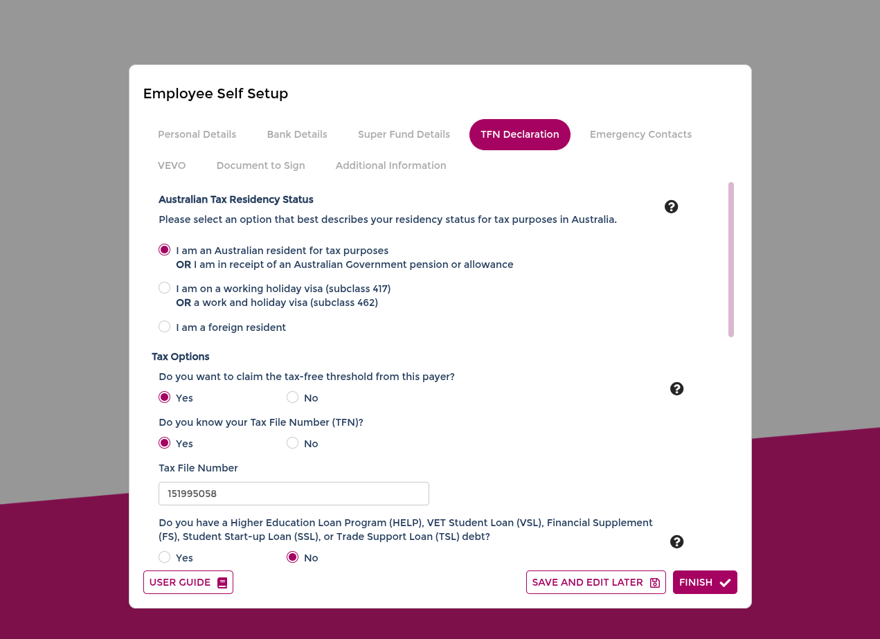 Tax file declaration section