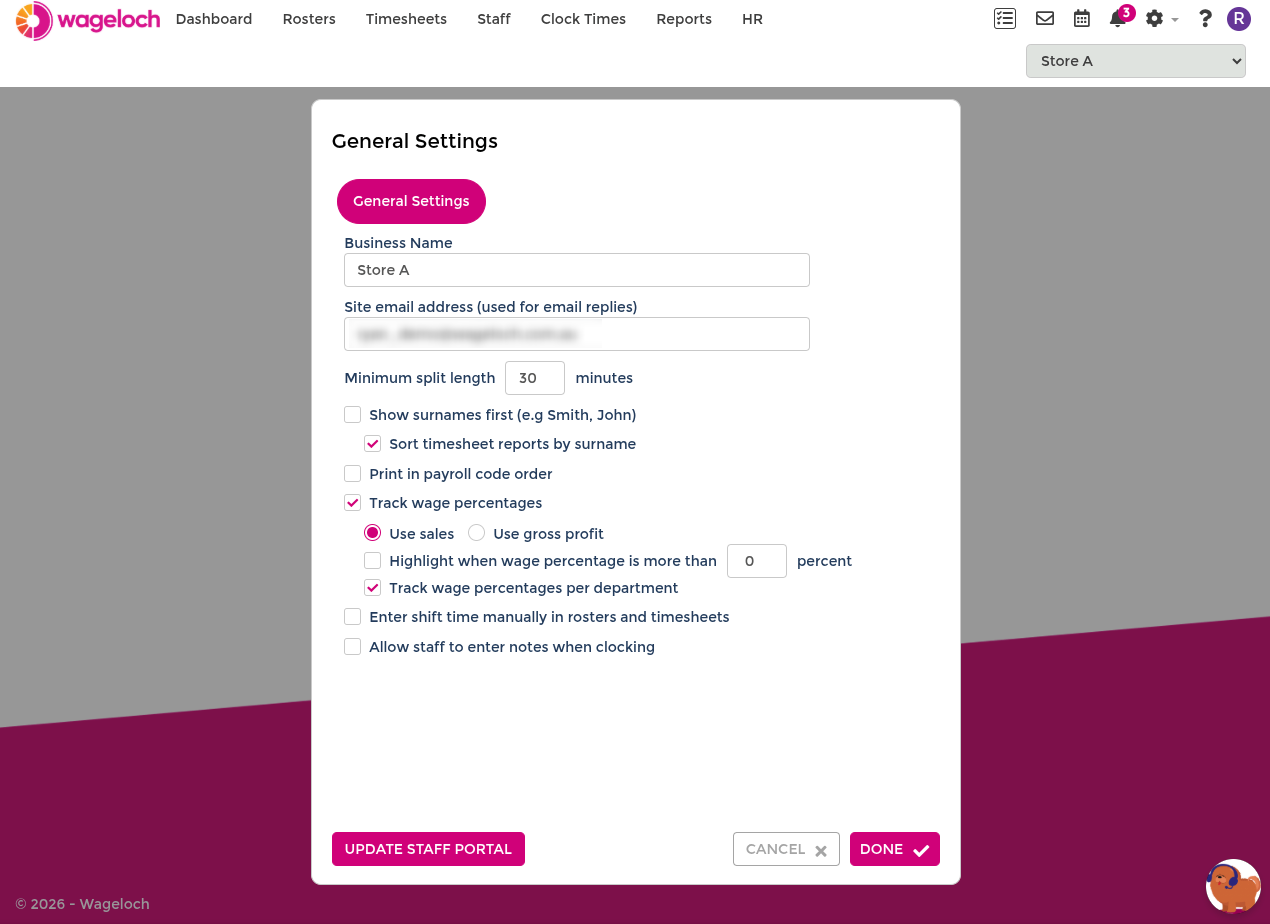 General settings overview
