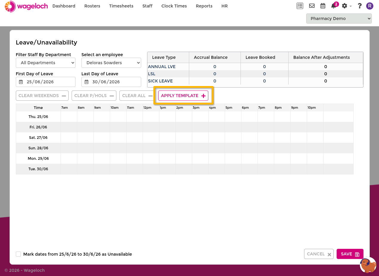 Apply leave template prompt in a pending request