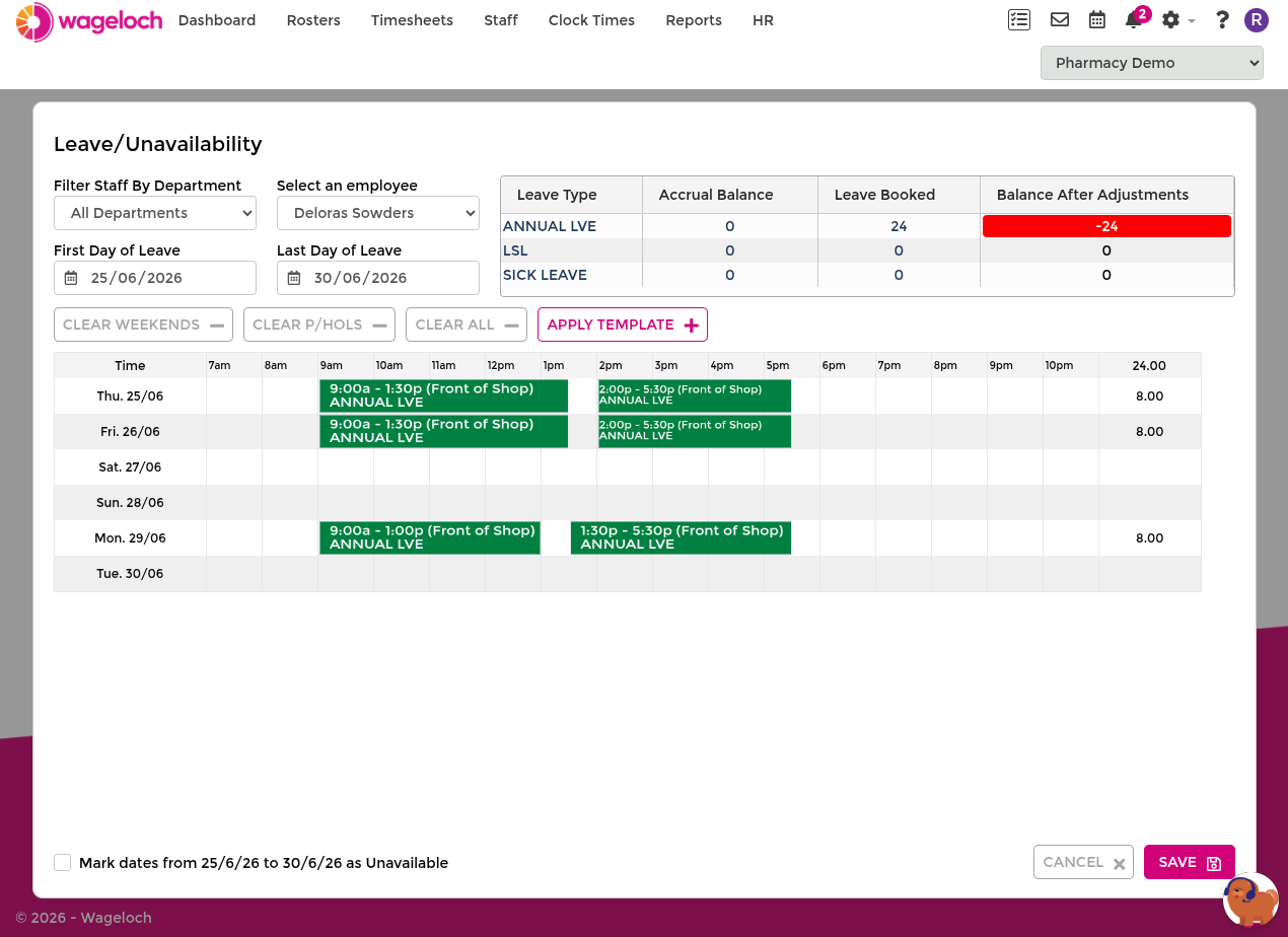 Apply leave template prompt in a pending request