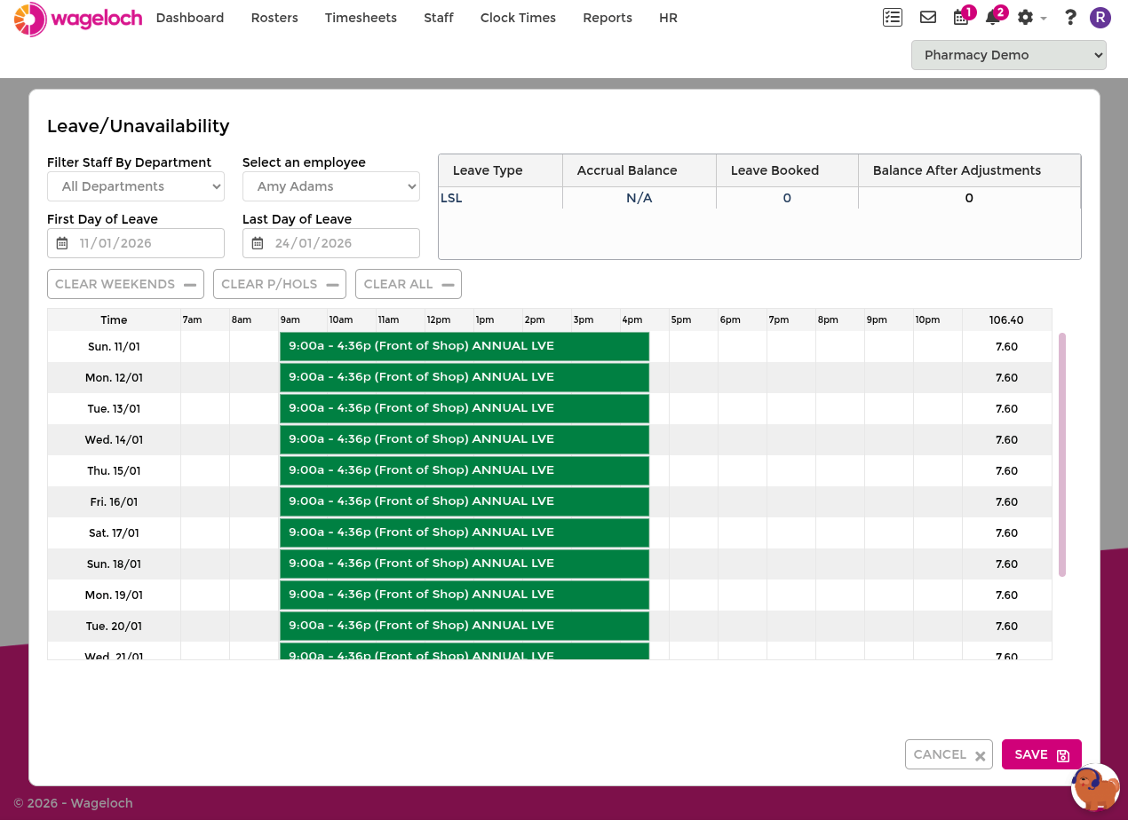 Open pending leave request showing editable leave type and date fields