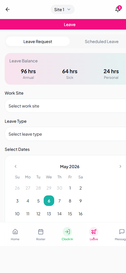 Leave screen