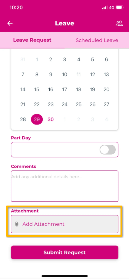 Leave request with attachment