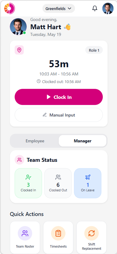 Manager home screen