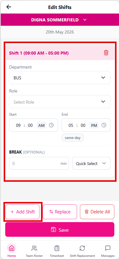 Add roster shift details