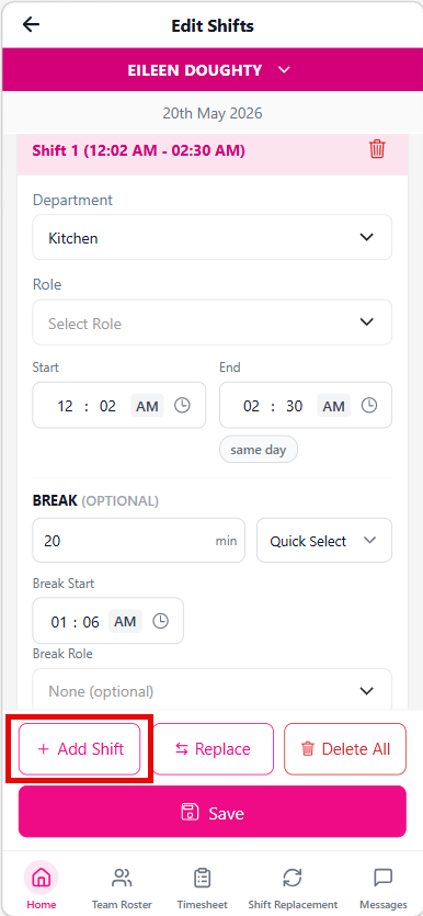 Add roster shift