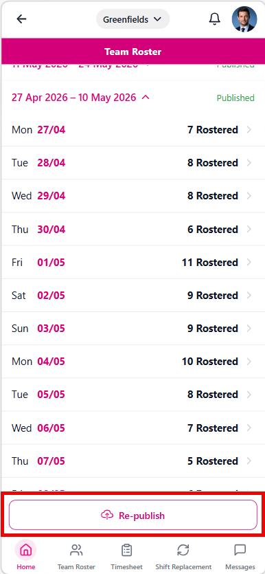 Republish roster period