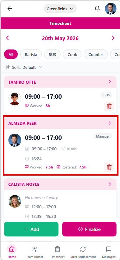Edit timesheet employee