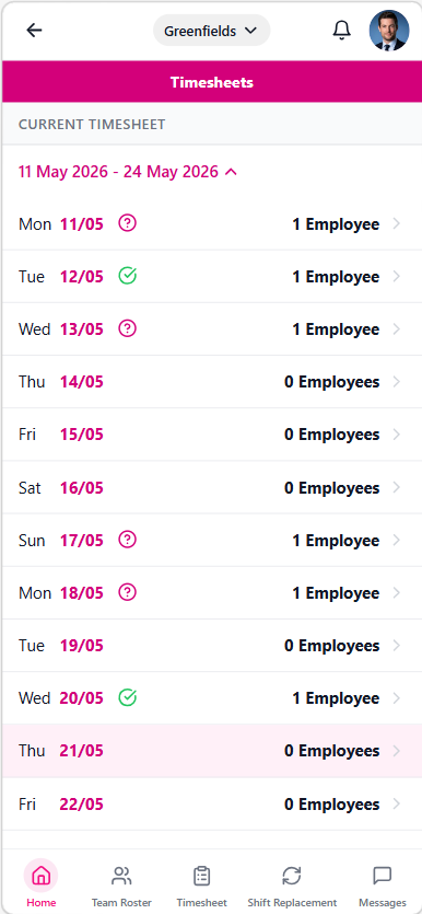 Finalise timesheet day