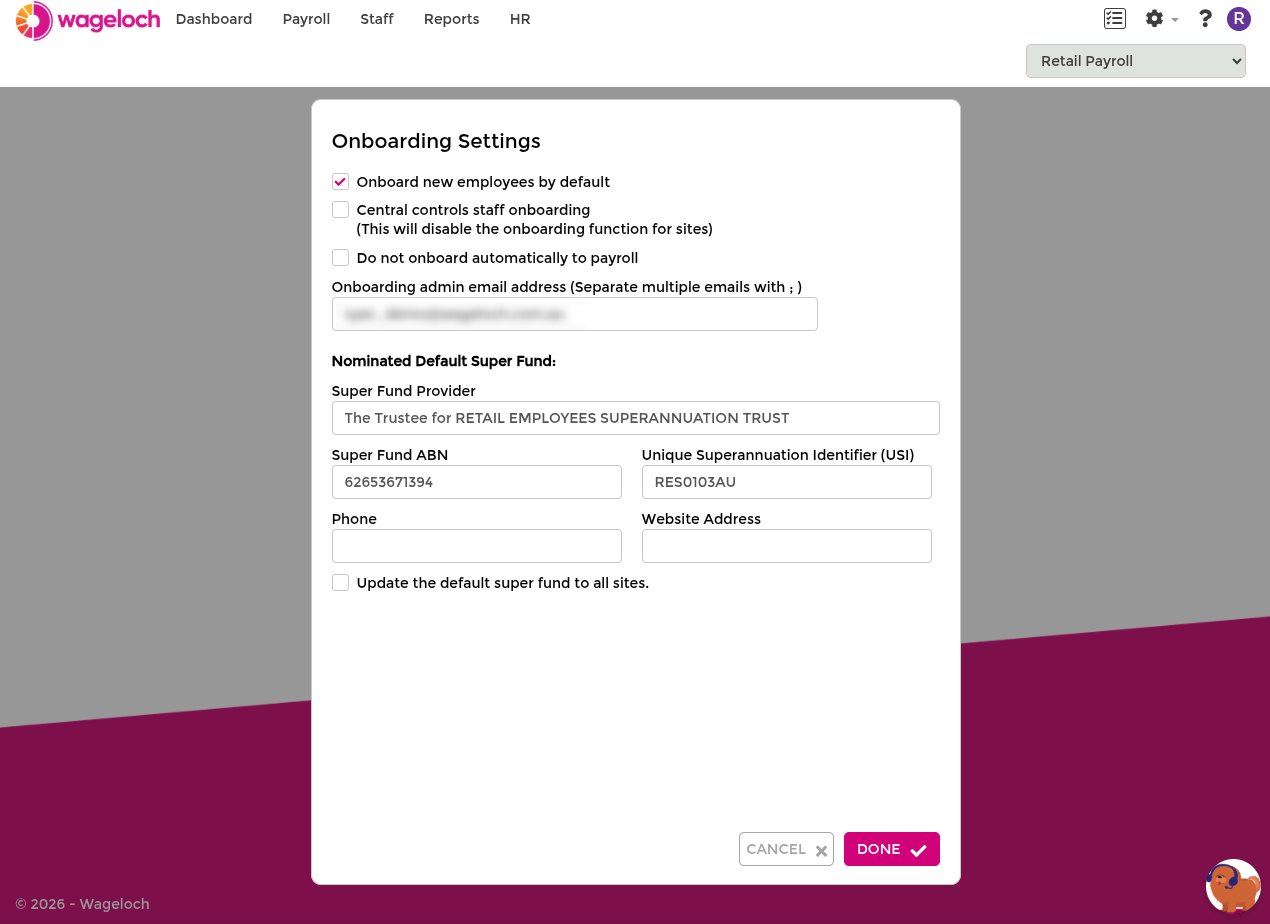 Onboarding settings enabled
