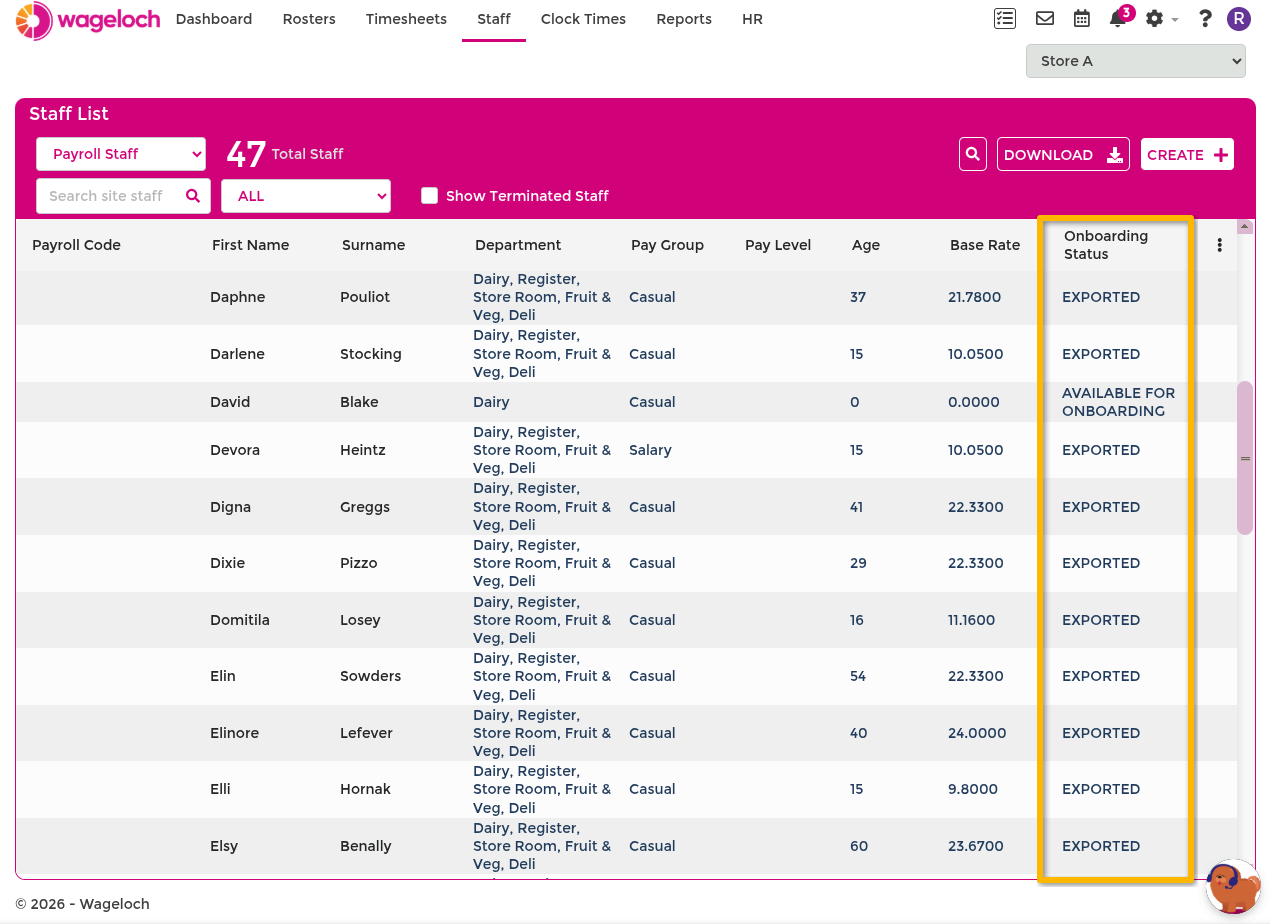 Staff list onboarding status filters