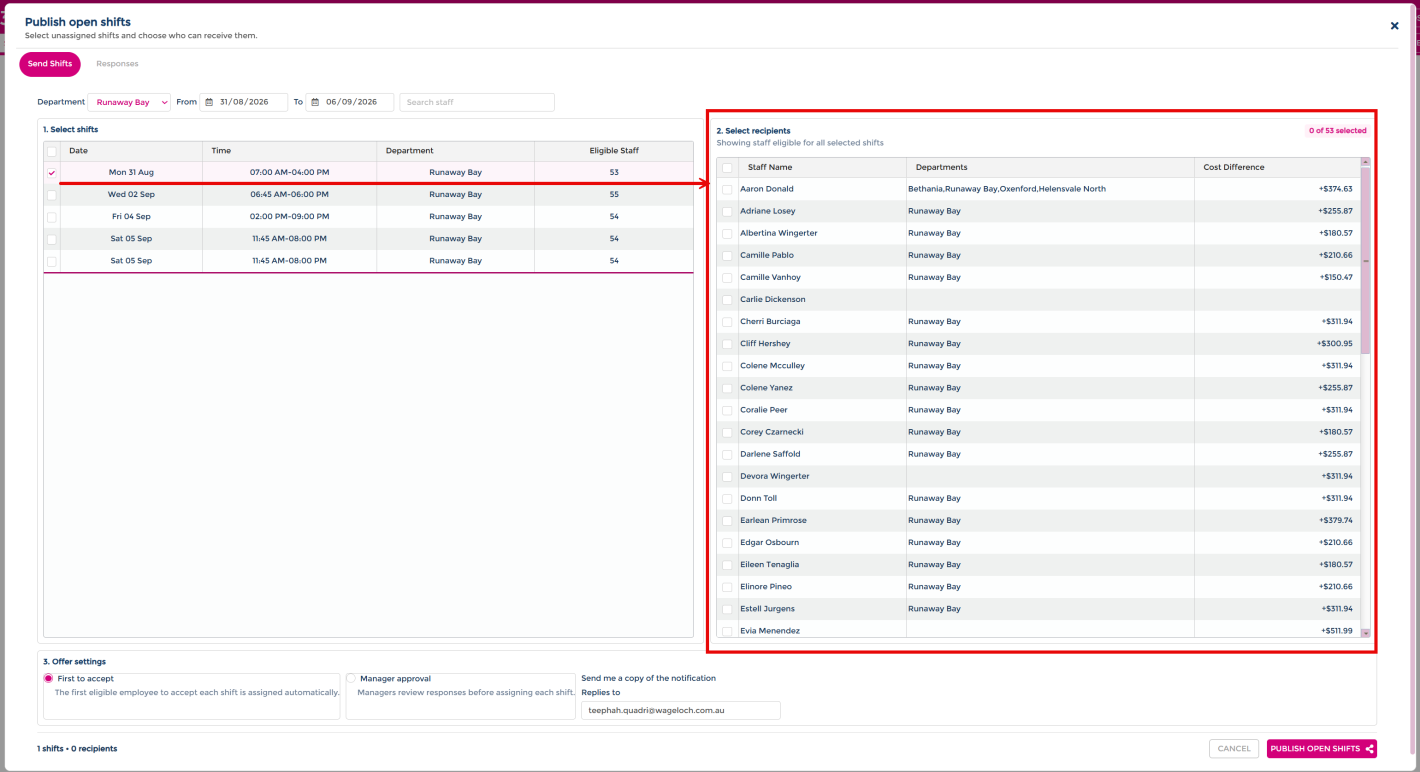 Cost difference shown for each eligible employee