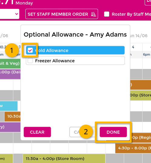 Apply optional allowance from shift menu