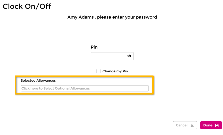 Optional allowance selection in time kiosk