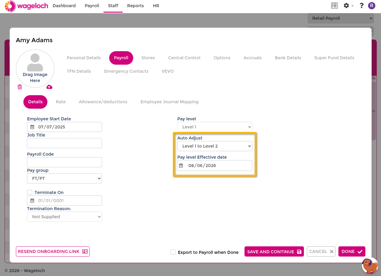 Assign automatic adjustment on staff card