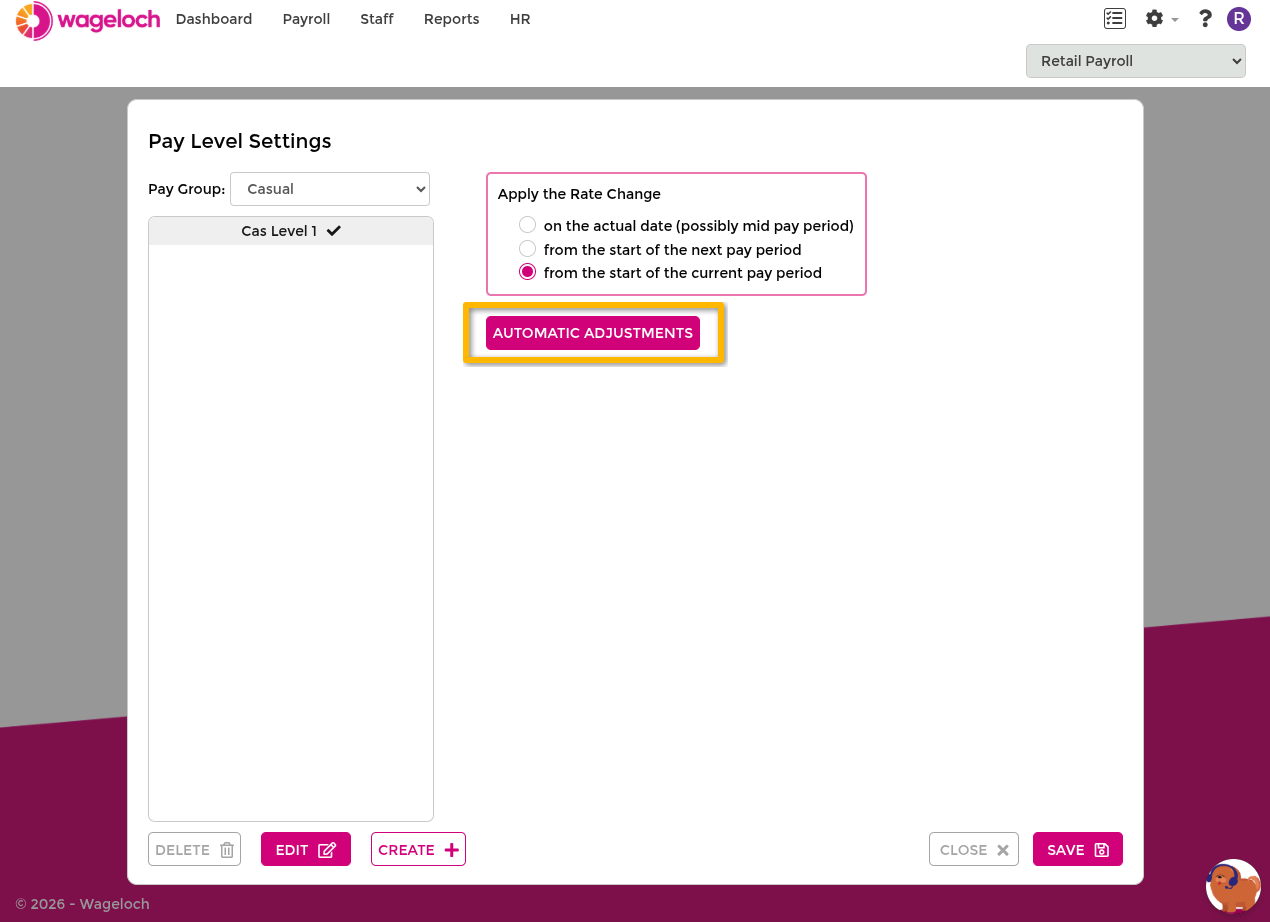 Automatic adjustment configuration