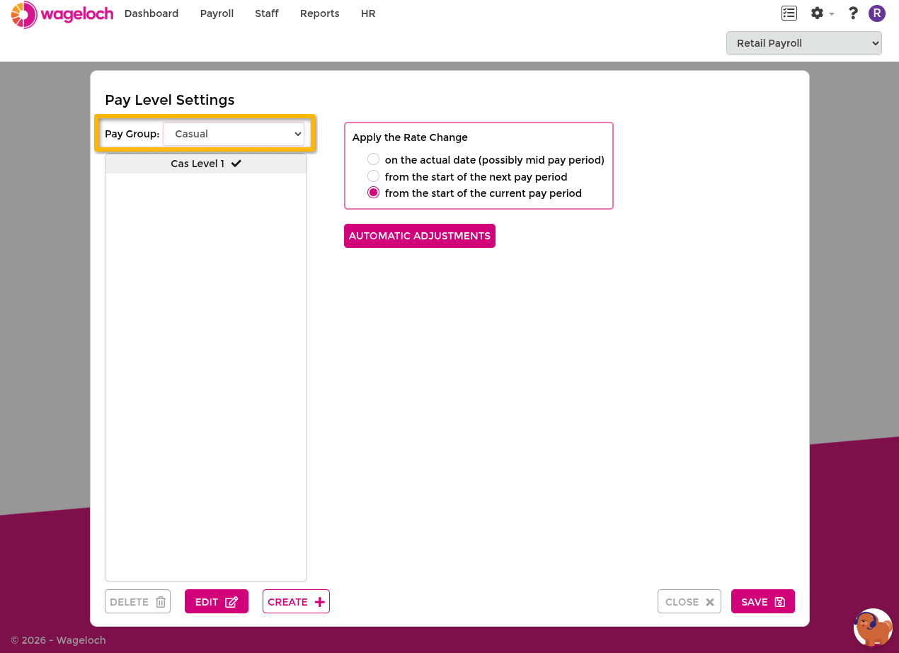 Create pay level for a specific pay group