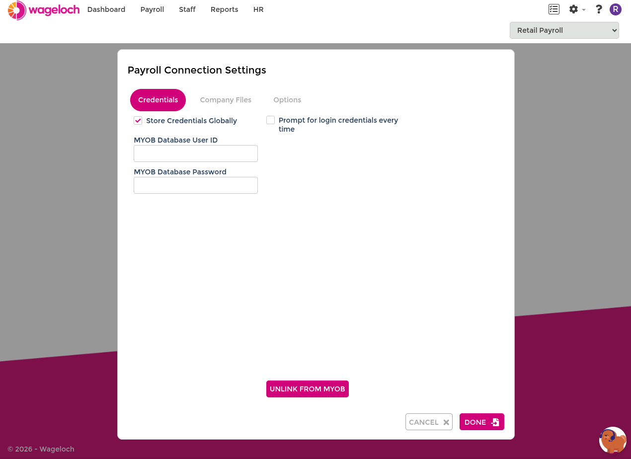 Payroll connection settings