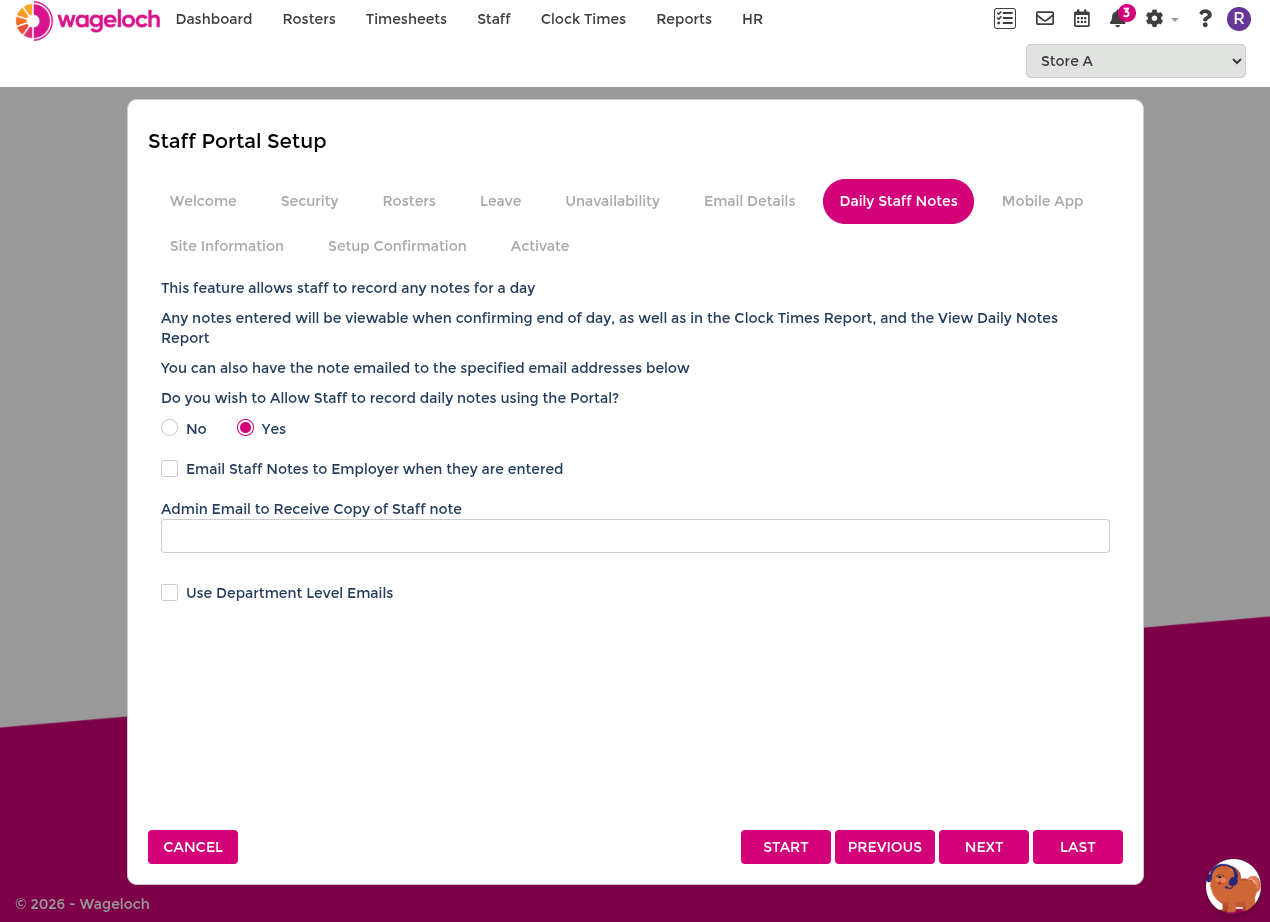 Configure daily staff notes