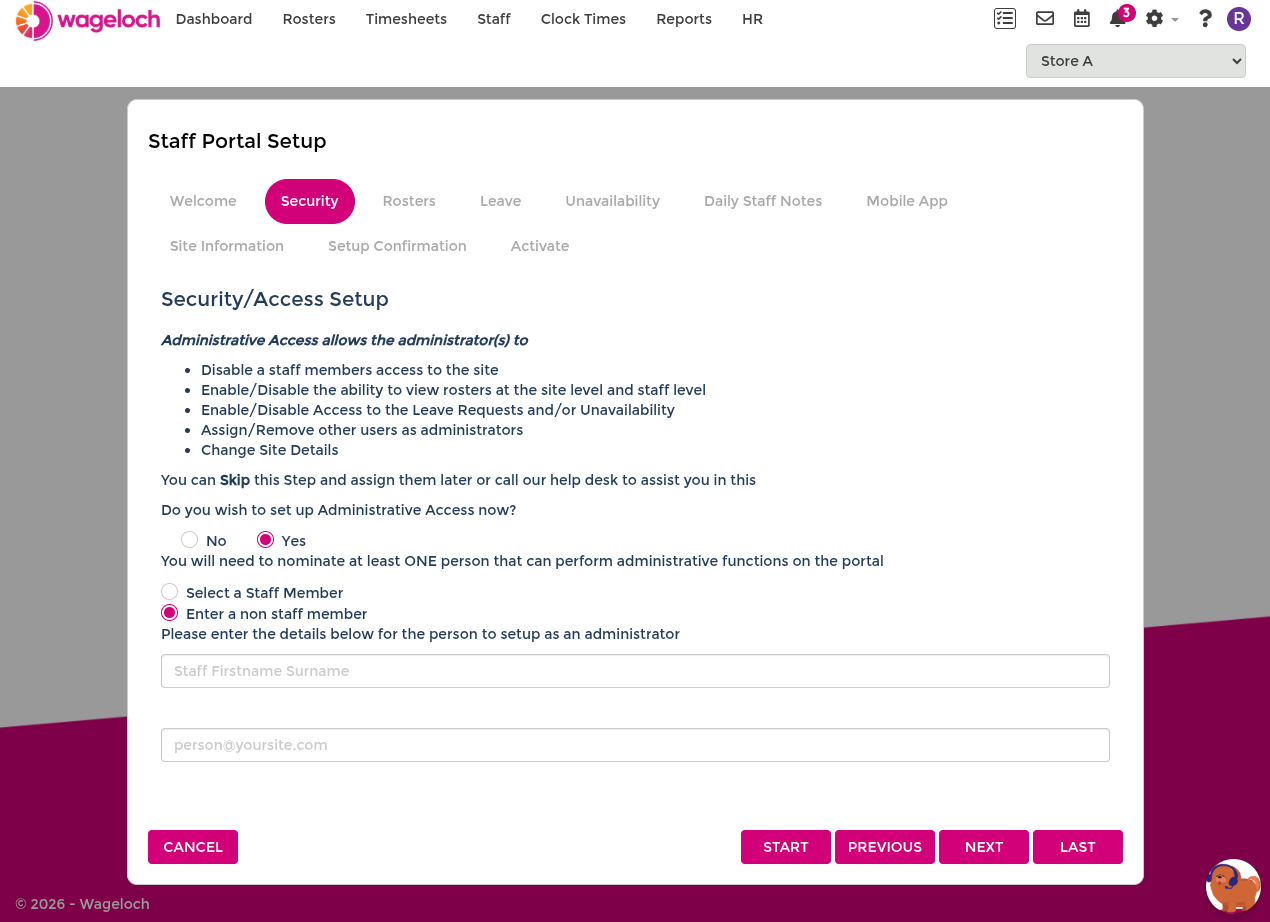 Configure portal security and admin access