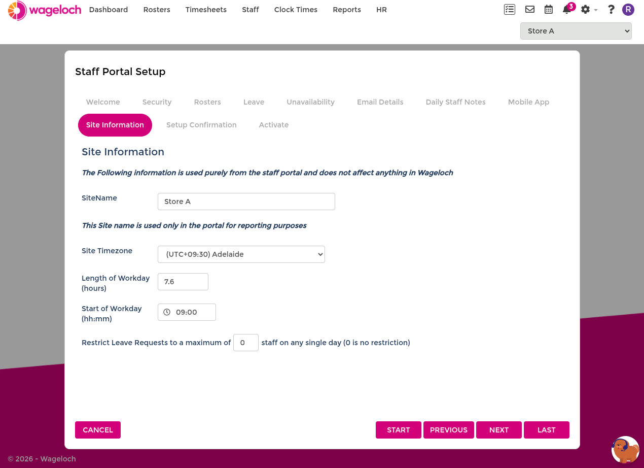 Configure site information defaults