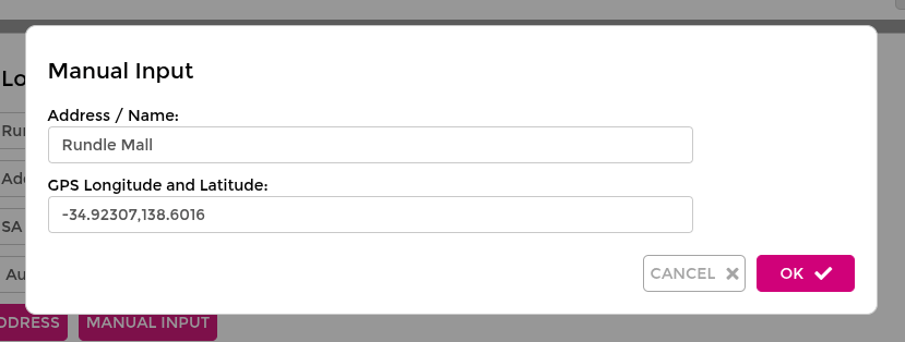 Configure location using manual GPS input