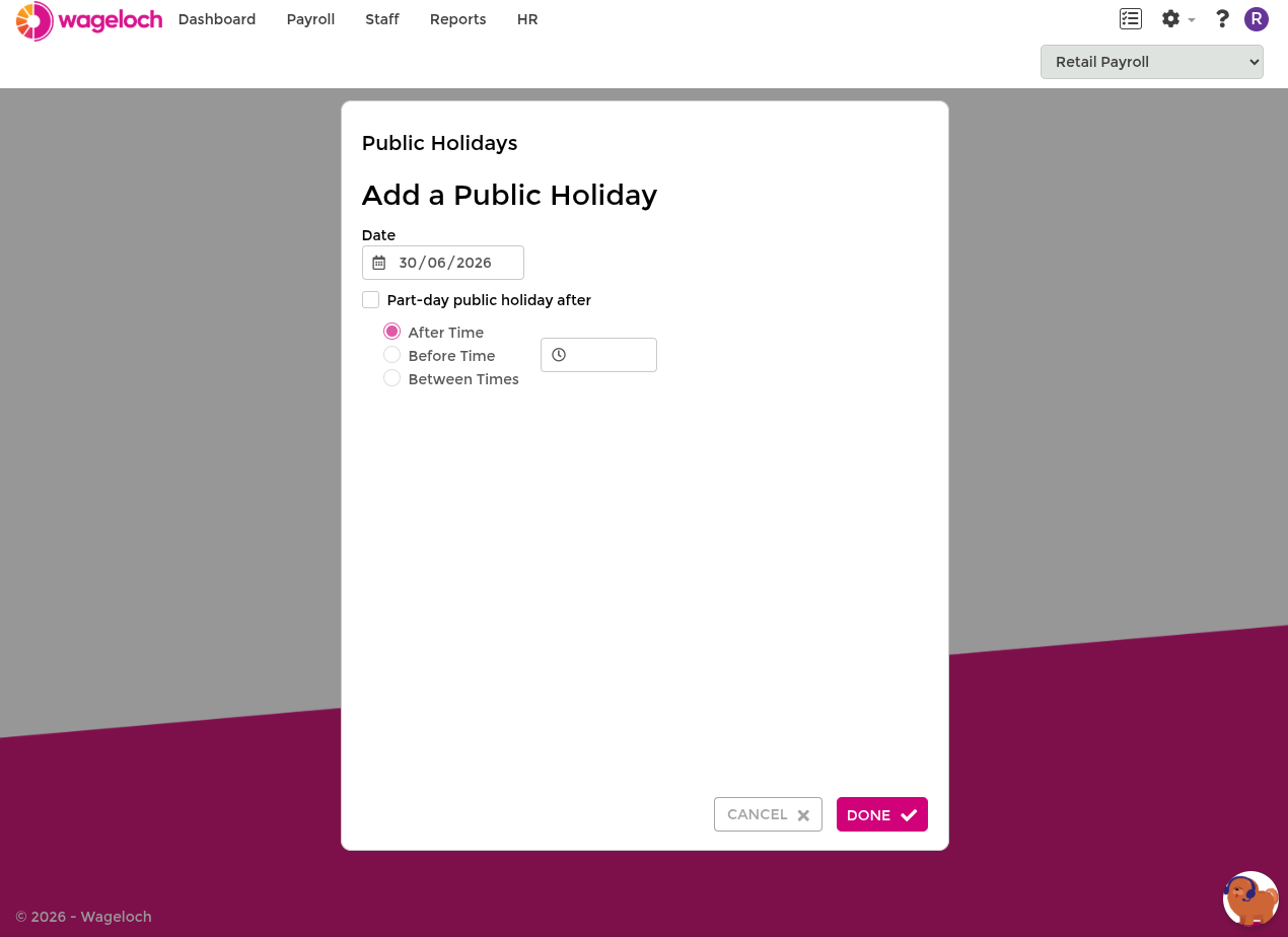 Create local public holiday
