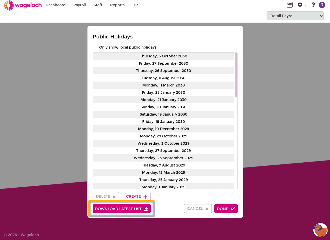 Download latest holiday list flow