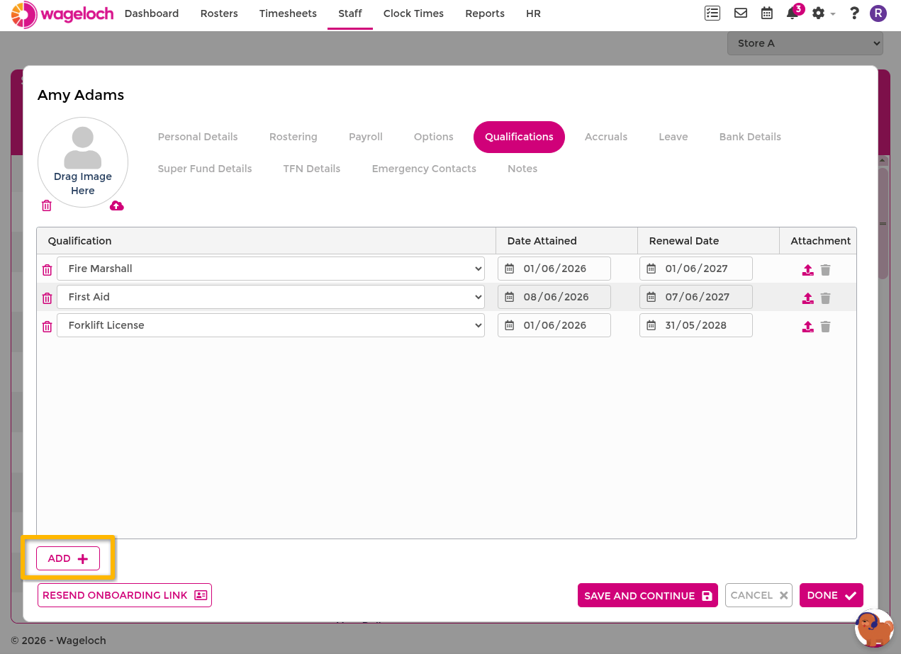 Manage qualifications in staff card