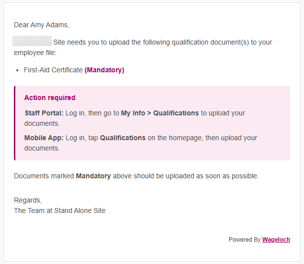 Mandatory qualification notification